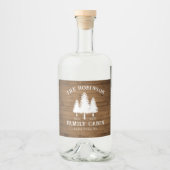 Rustige landengroep Cabin Trees Wood Plank Afdrukk Likeurfles Etiket (Voorkant)