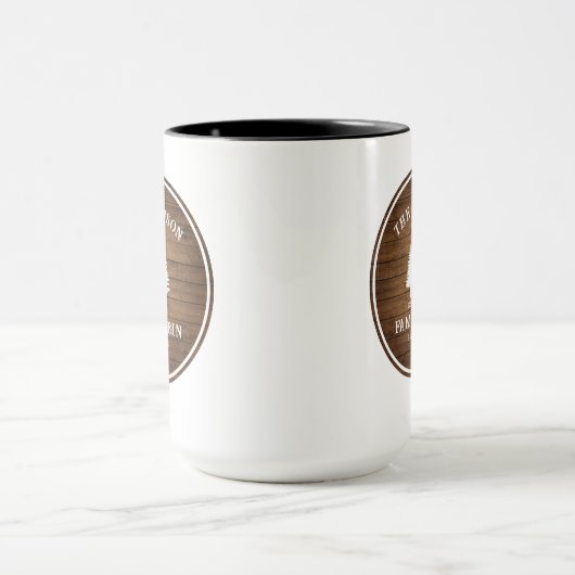 Rustige landengroep Cabin Trees Wood Plank Afdrukk Mok (Midden)