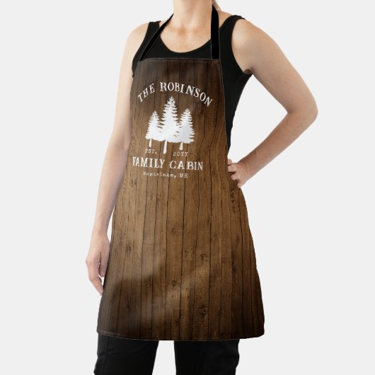 Rustige landengroep Cabin Trees Wood Plank Afdrukk Schort (Insitu)