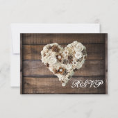 Rustige landhouten bloem Heart Wedding RSVP (Achterkant)