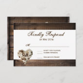 Rustige landhouten bloem Heart Wedding RSVP (Voorkant / Achterkant)