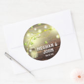 Rustige landhouten Mason Jar String Lights-boom Ronde Sticker (Envelop)
