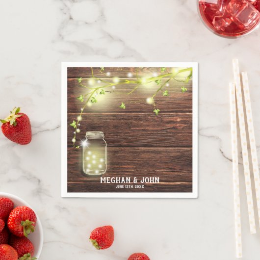 Rustige landhouten Mason Jar String Lights-boom Servet (Insitu)