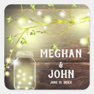 Rustige landhouten Mason Jar String Lights-boom Vierkante Sticker