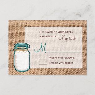 Rustige landkaart Mason Jar Burlap Wedding RSVP-ka RSVP Kaartje