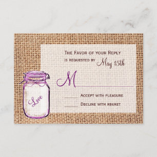 Rustige landkaart Mason Jar Burlap Wedding RSVP-ka RSVP Kaartje