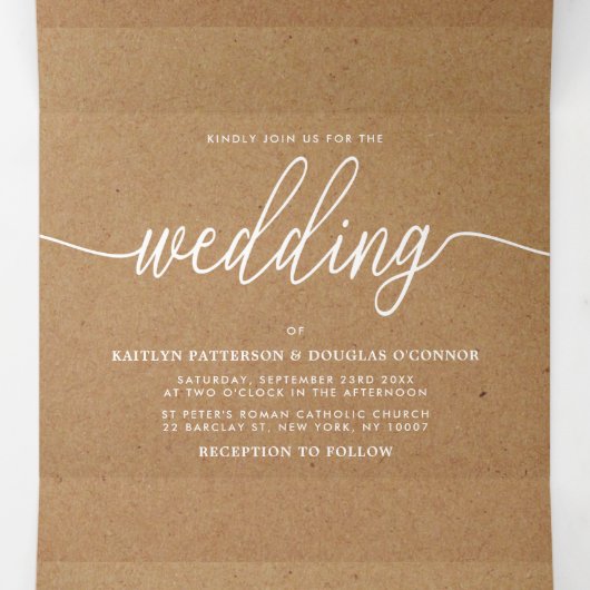 Rustige Landkraft Simple Script Wedding Suite Drieluik Uitnodiging (Binnenkant midden)