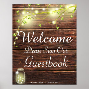 Rustige landmason String Lights Guestbook Poster