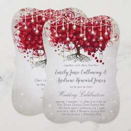 Rustige landmoeras Jar Red en Silver Tree Wedding Kaart