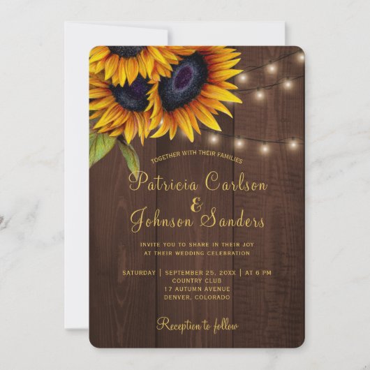 Rustige lantaarns voor de bruiloft van zonnebloeme kaart (Voorkant)