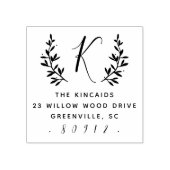 Rustige laurelscript monogram retouradres 	rubberstempel (Afrduk)