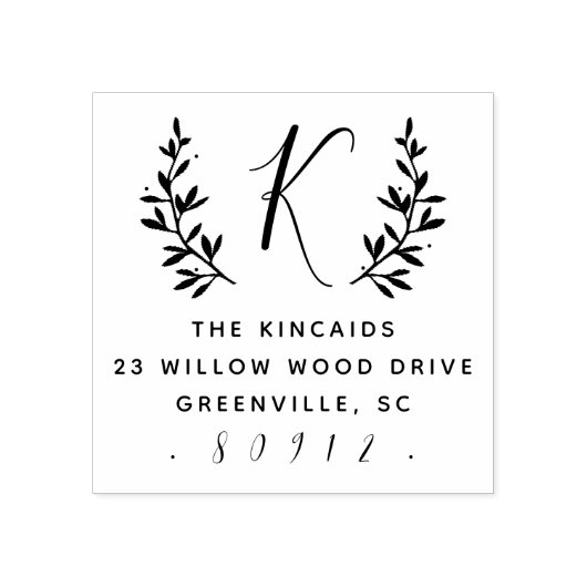 Rustige laurelscript monogram retouradres 	rubberstempel (Afrduk)