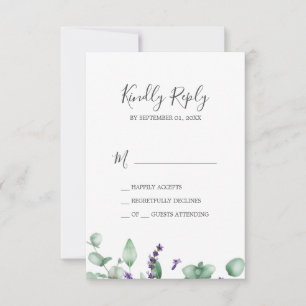 Rustige lavendel & Eucalyptus Simple RSVP-kaart RSVP Kaartje