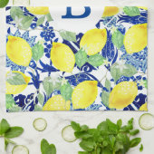 Rustige Lemons en Blauwe Floral | Monogram Theedoek (Gevouwen)