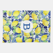 Rustige Lemons en Blauwe Floral | Monogram Theedoek (Horizontaal)