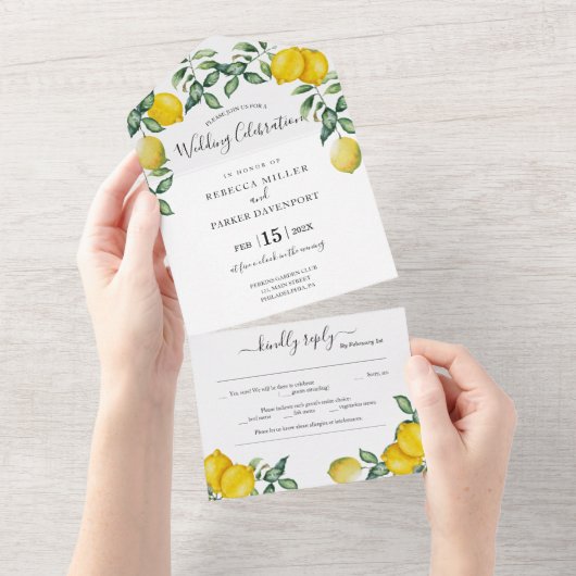 Rustige Lemons Wedding-uitnodiging in één keer All In One Uitnodiging (Afscheurbaar)