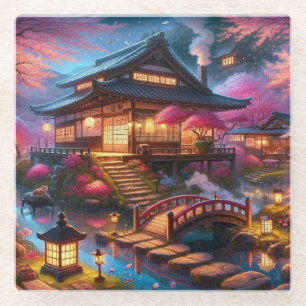 Rustige lenteavond in een Japanse tuin Glazen Onderzetter