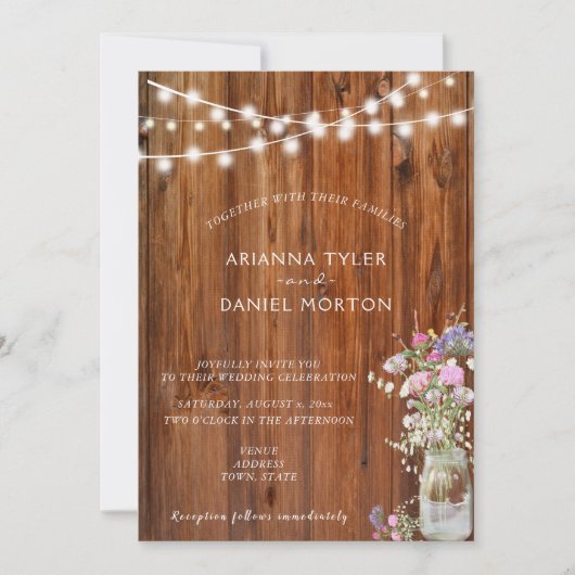 Rustige lentevloeren Mason Jar String Lights Kaart (Voorkant)