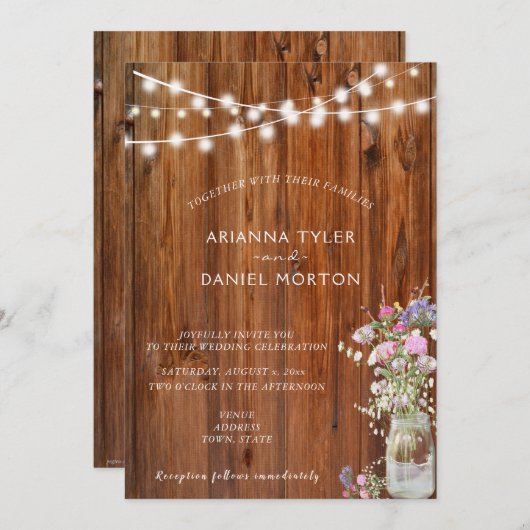 Rustige lentevloeren Mason Jar String Lights Kaart (Voorkant / Achterkant)