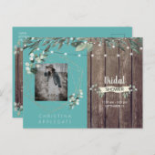 Rustige lichten en houtofoto Turquoise-Vrijgezelle Uitnodiging Briefkaart (Voorkant / Achterkant)