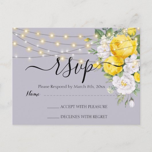 Rustige lichten Gele Floral RSVP Briefkaart (Voorkant)