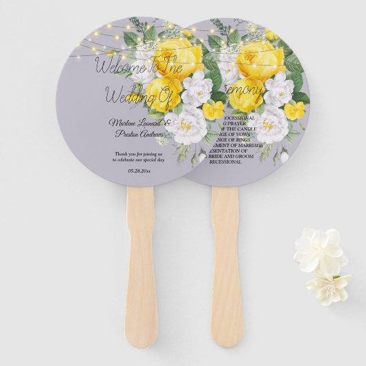 Rustige lichten Gele Floral Wedding Hand Fan Handwaaier (Voorkant en achterkant)