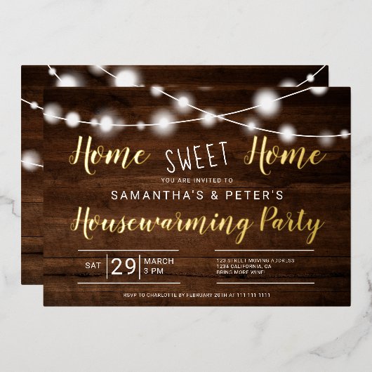 Rustige lichten thuis folie uitnodiging (Voorkant / Achterkant)