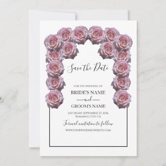 Rustige lichtroze Rozen die de datum opslaan Save The Date (Voorkant)