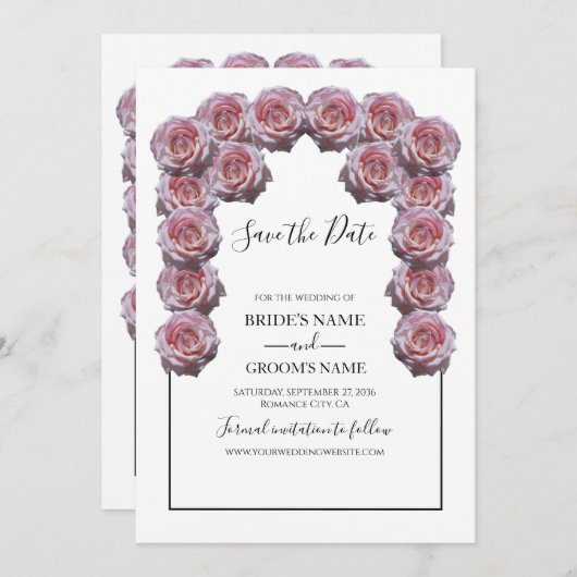 Rustige lichtroze Rozen die de datum opslaan Save The Date (Voorkant / Achterkant)