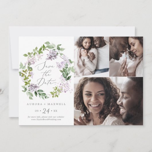 Rustige Lila 3 fotocollage bespaart de datum Save The Date (Voorkant)