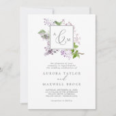 Rustige Lila formele monogram bruiloft Kaart (Voorkant)