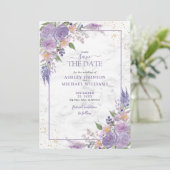 Rustige Lila Lavender Gold Photo Save the Date (Staand voorkant)