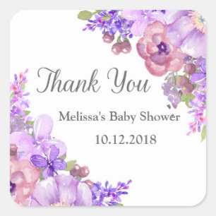 Rustige Lila paarse bloemen Baby shower Hartelijk Vierkante Sticker