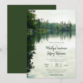 Rustige llakeside evergreens bruiloft kaart