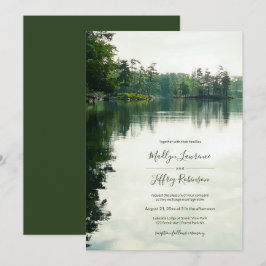 Rustige llakeside evergreens bruiloft kaart