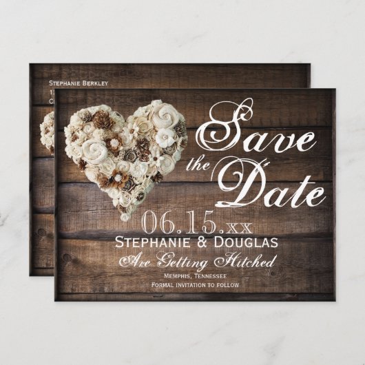 Rustige loed Heart Wedding Save the Date Aankondigingskaart (Voorkant / Achterkant)
