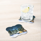 Rustige Log Cabin Full Moon Kartonnen Onderzetters (Insitu)