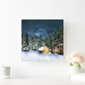 Rustige Log Cabin Full Moon Vierkante Klok (Huis)