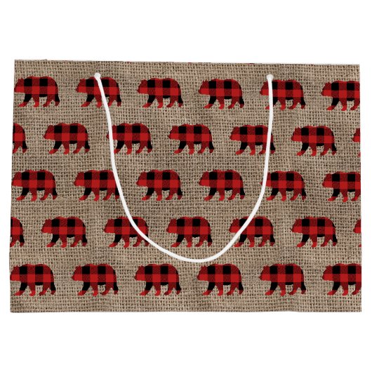 rustige lumberjack beer faux burlap groot cadeauzakje (Achterkant)