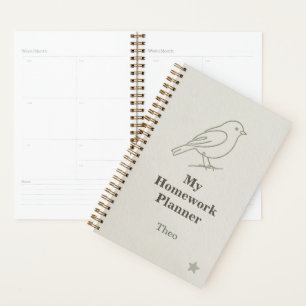 Rustige luxe lijnkunst vogel kinderen huiswerkplan planner