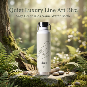 Rustige luxe lijnkunst vogel saliegroen kindernaam waterfles