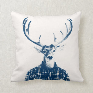 Rustige Man Buck met Antlers in Blue en Cream Kussen