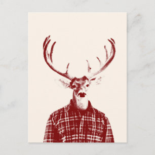 Rustige Man Buck met Antlers in Red en Cream Briefkaart
