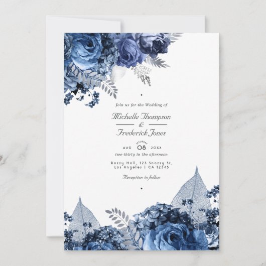Rustige marine & White met Silver QR Code Weddensc Kaart (Voorkant)