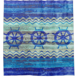 Rustige marineblauw kustdek scheepswielen douchegordijn