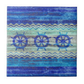 Rustige marineblauw kustdek scheepswielen tegeltje (Voorkant)