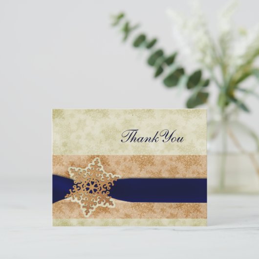 Rustige "marineblauw" winterbruiloft Dank u Briefkaart (Staand voorkant)