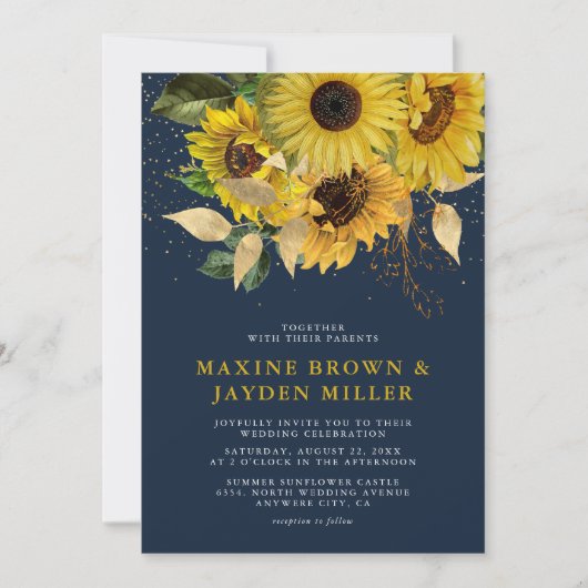 Rustige marineblauw - zonnebloem en goudbruin Conf Kaart (Voorkant)