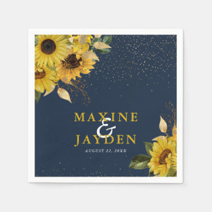 Rustige marineblauw - zonnebloem en goudbruin Conf Servet