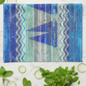 Rustige marineboot Blauwe kustboot Theedoek (Gevouwen)